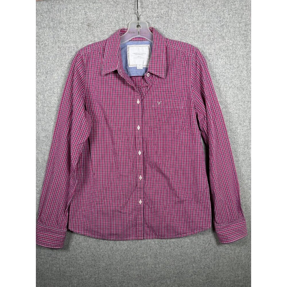 Vintage‎ Size 14 American Eagle Womens Top Button Long Sleeve Cotton Pink Y2K